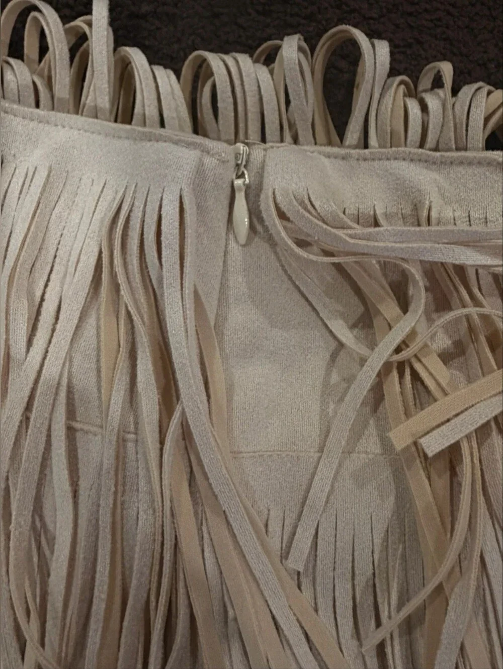 FLAWLESS Beige Fringe Mini Skirt HIGH QUALITY feels like Suede NWT Medium